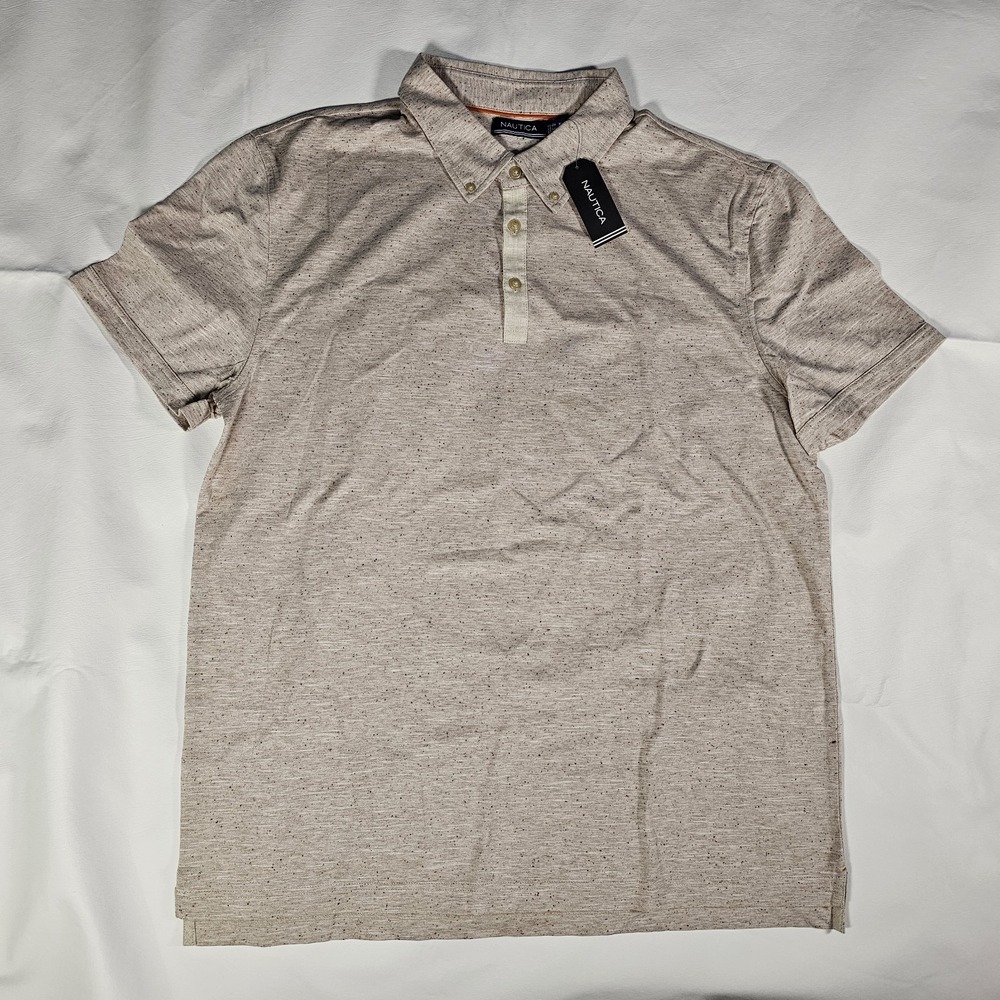 Nautica‎ Polo Shirt Mens XL Beige Heather Speckled Button Collar NWT